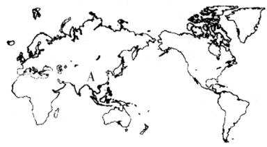 读世界地图(如下图),回答10—12题.